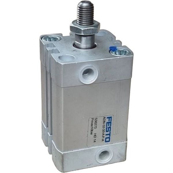 cilindro compacto, dupla ação, ISO21287, diâmetro 32mm, curso 30mm, rosca externa, anéis/placas de amortecimento elásticos nas posições finais, detecção de posição