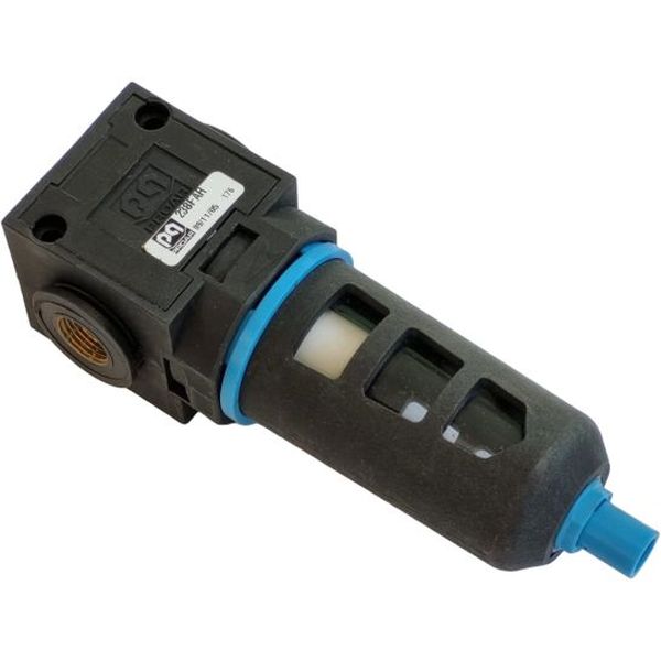 conexão rosca 3/8BSP, conexão man&ocirc;metro 1/8BSP, pressão máxima de entrada 12bar, grau de filtragem 20 microns, dreno semi-automático, copo com proteção