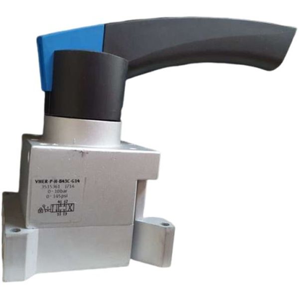 4/3 vias fechada, conexões G1/4, atuação manual, vazão 1500 l/min, pressão operacional 0...10 bar, meio ar comprimido, corpo PA, vedações NBR