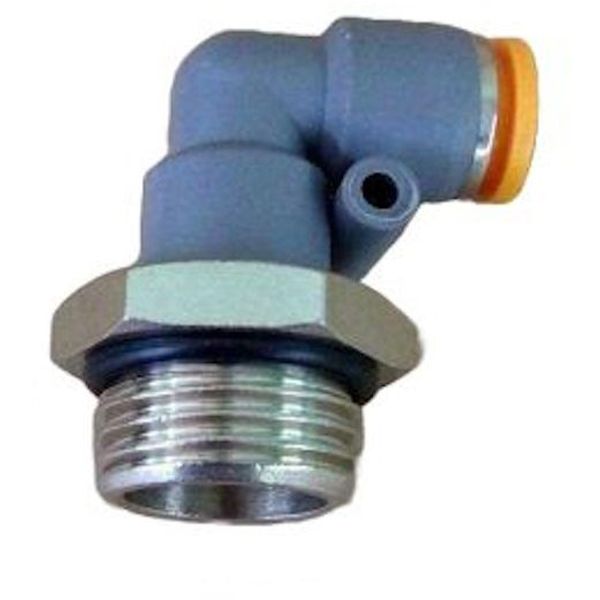 conexão rosca 1/2, diâmetro do tubo 8mm, meio de operação ar comprimido, anel de desengate laranja, corpo cinza