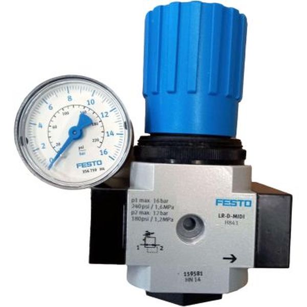 Série D, tamanho MIDI, conexão G1/2, vazão 3.500 l/min, pressão de operação 0...16 bar, meio ar comprimido / gases inertes