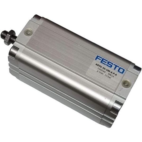 cilindro compacto, diâmetro 50mm, curso 100mm, rosca externa, anéis/placas de amortecimento elástico nas posições finais de curso, detecção de posição
