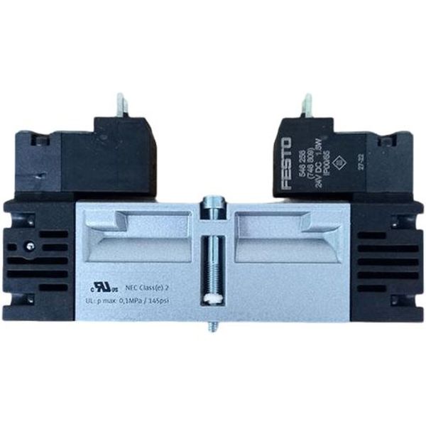 5/2 vias, biestável, acionamento elétrico, vazão 1100 l/min, pressão operacional 2...10bar, meio ar comprimido, corpo alumínio, vedações HNBR / NBR
