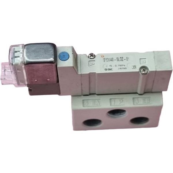 Série SY3000, 2 posições simples, bobina tensão voltagem 24VDC, ligação elétrica com conector tipo L, com luz e supressor de picos de voltagem, pórtico 1/8 com subplaca