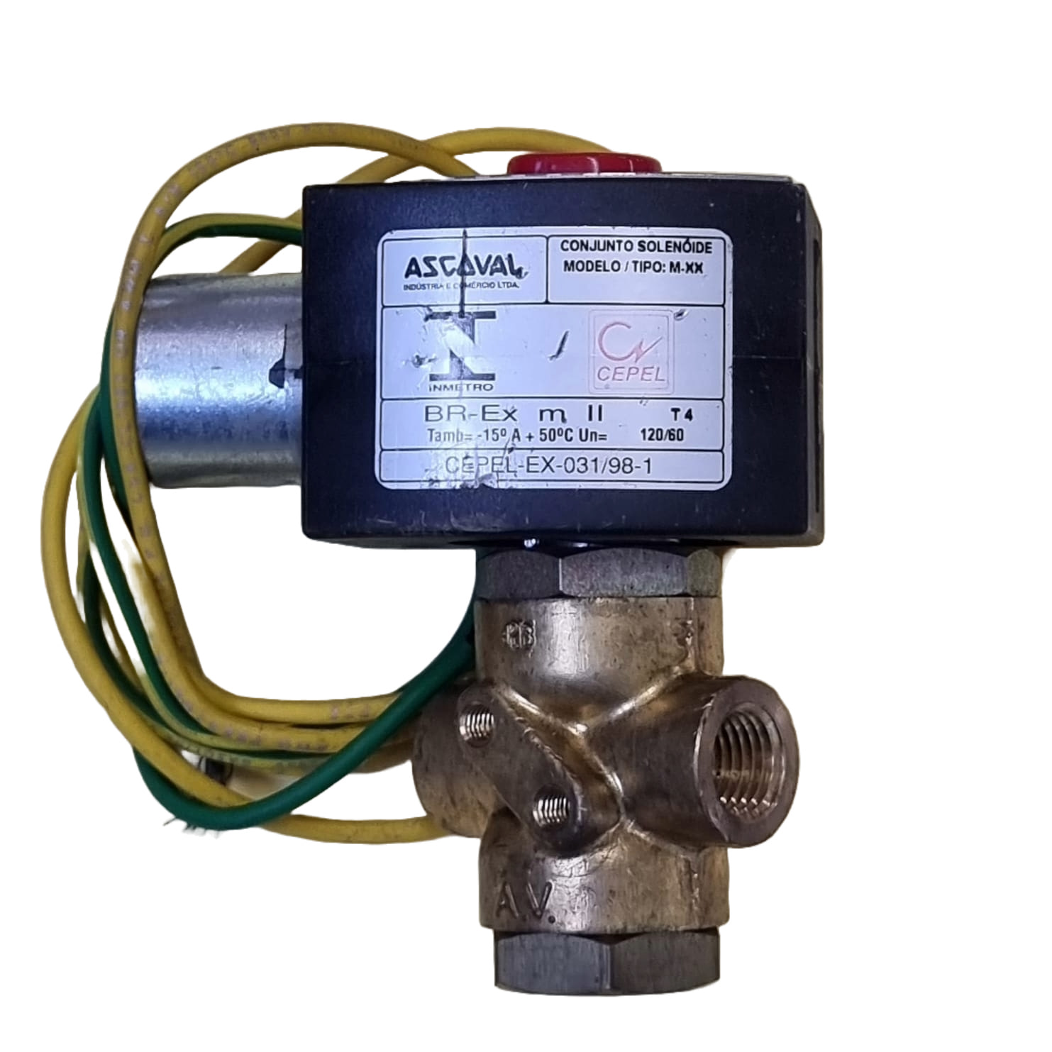 3/2 vias, conexão rosca 1/4NPT, ação direta, fluidos ar / gás inerte / água / óleo, corpo latão