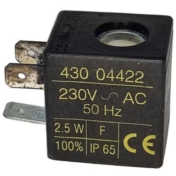 voltagem 230VAC 50Hz, potência 2,5W, classe de isoamento F, 100%ED, IP65, ligação elétrica com plugue