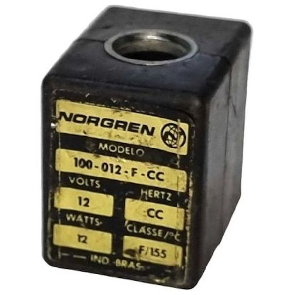 bobina quadrada, ligação elétrica 3 pinos, tensão 12VCC, classe F, temperatura máxima 155C