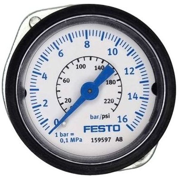 man&ocirc;metro com flange, saída por trás, conexão rosca G1/4, visor de plástico, caixa de plástico, fluidos gases inertes / líquidos neutros