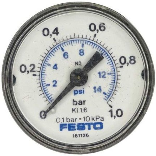 saída por trás, conexão rosca R1/8, tamanho do visor 40mm, visor de PS, material do corpo PBT, fluidos gases inertes / líquidos neutros