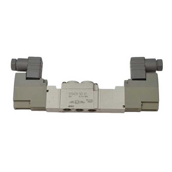 Série 5000, 3 posições centro aberto negativo, tensão voltagem 24VCC, ligação elétrica com conector, conexão rosca 1/8
