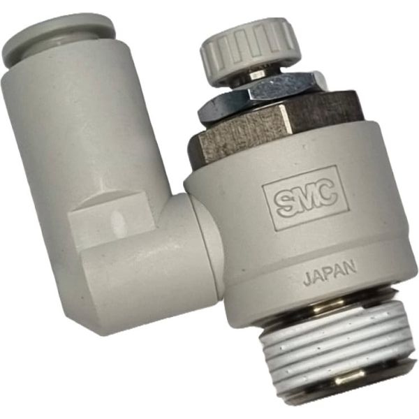 conexão rosca 3/8, diâmetro do tubo 8mm, meio de operação ar comprimido, anel de desengate branco, rosca revestida em teflon, serve para ajustar a velocidade dos cilindros pneumáticos.
