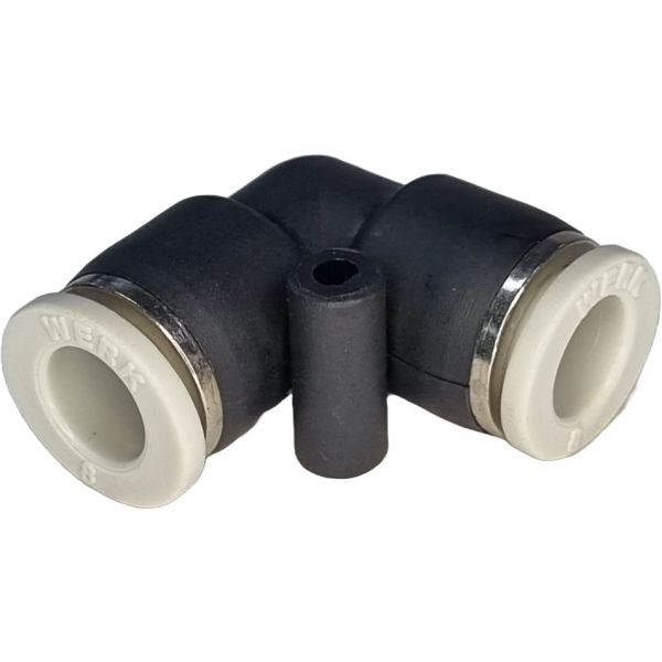 conexão em L, conector pneumático em L, conexão L, união para tubos em L, conexão para tubos PUN e PAN, conexão pneumática, conexão instantânea, conexão rápida, conexão de engate rápido em L