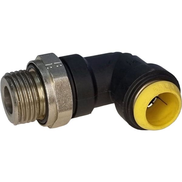 conexão roscada em L, conexão em L, conector pneumático em L, conexão L, união para tubos em L, conexão para tubos PUN e PAN, conexão pneumática, conexão instantânea, conexão rápida, conexão de engate rápido em L