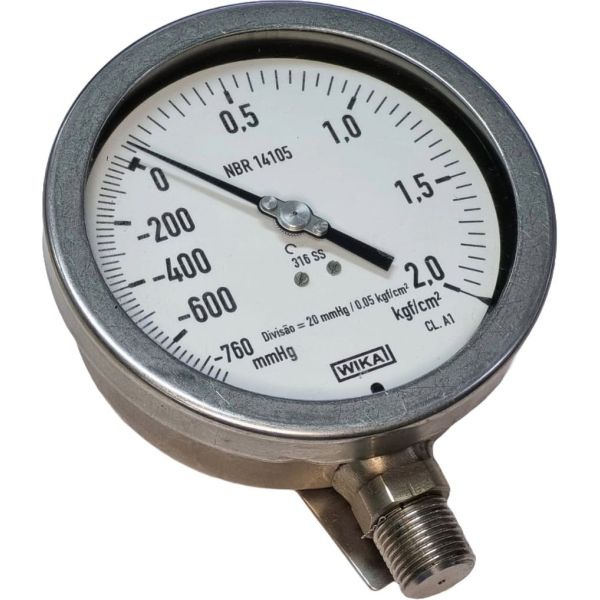 saída por baixo, conexão rosca 1/2, diâmetro 110mm, dupla escala, material aço inoxidável
