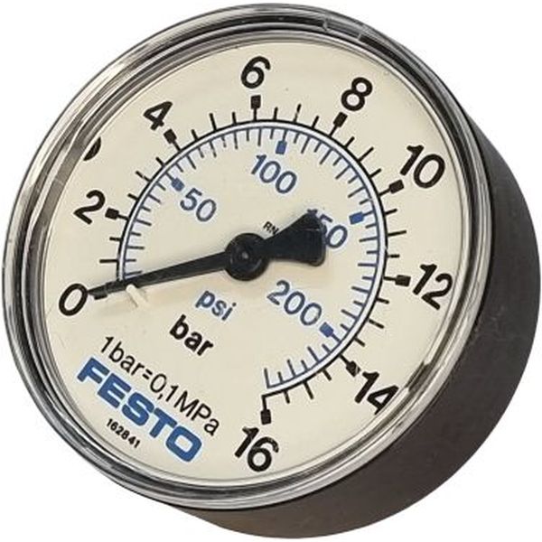 saída por trás, conexão rosca 1/4, visor 63mm, visor de plástico, caixa de plástico, fluidos gases inertes / líquidos neutros, temperatura de trabalho -10...60oC