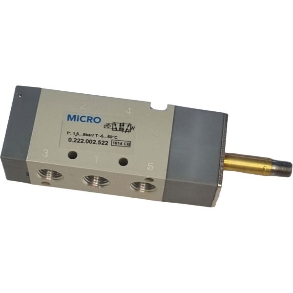 Série SB1 1/4, 5/2 vias, comando pneumático, reação por mola, conexão rosca 1/4, fluido ar comprimido filtrado / gases inertes, vazão nominal 1000 l/min, corpo zamac, guarnições NBR
