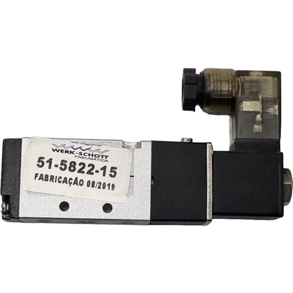 5/2 vias, atuador solenóide / retorno diferencial, 24VCC, meio ar comprimido