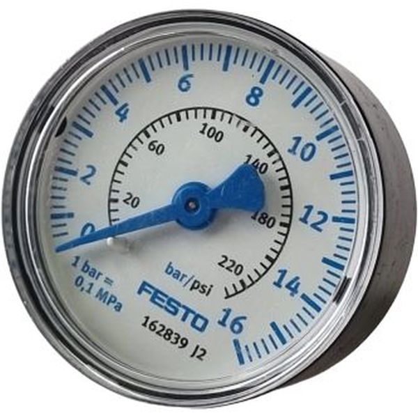 saída por trás, conexão rosca G1/4, diâmetro 50mm, visor de plástico, fluidos gases inertes / líquidos neutros