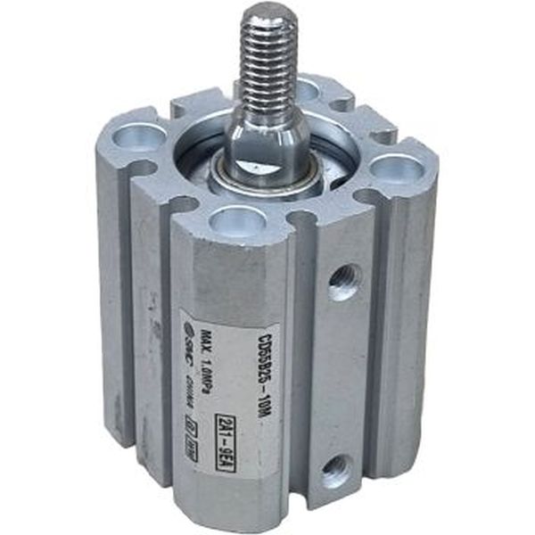 Série 55, cilindro compacto, dupla ação, haste simples, com êmbolo magnético, montagem em ambas as extremidades com orifício, diâmetro 25mm, curso 10mm, haste com rosca macho