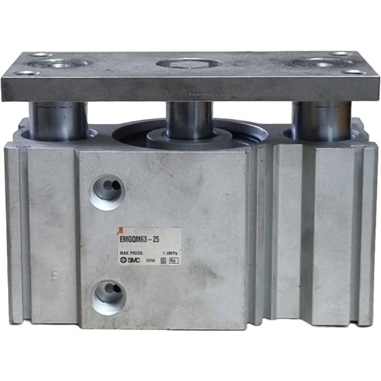 cilindro compacto guiado, diâmetro 63mm, curso 25mm, rolamento deslizante, dupla ação, fluido ar, amortecimento nos dois lados