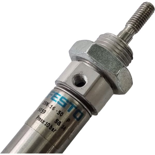 diâmetro 16mm, curso 50mm, dupla ação, anéis/placas de amortecimento elástico nas posições finais de fim de curso
