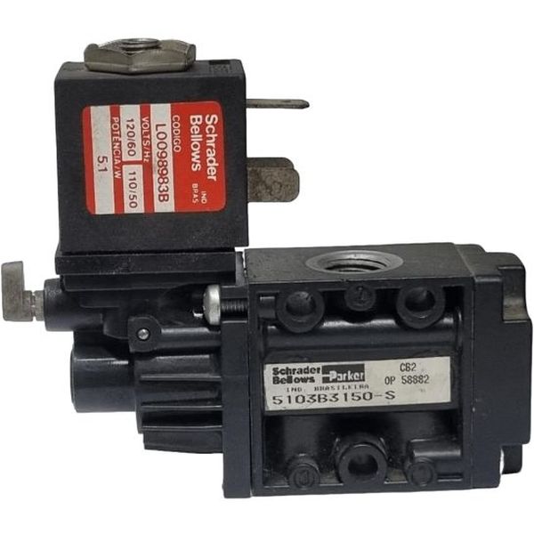 válvula NI,configuração 3 vias / 2 posições, orifícios de conexão 1/4npt, orifícios de pilotagem 1/8npt, acionamento solenóide/mola, bobina 120V/60Hz, fluidos ar / gases inertes / óleos leves