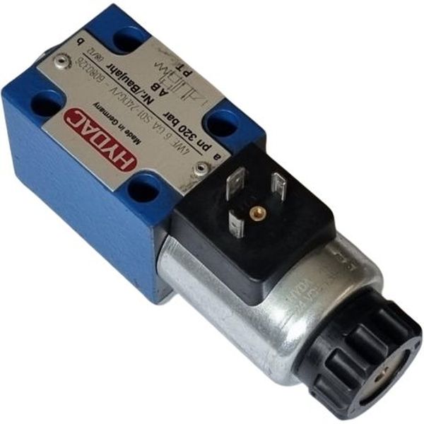 4/3 vias, tamanho 6, acionamento magnético, bobina 24VDC, pressão de 320bar, vazão de 60-80l/min, 25-45ms