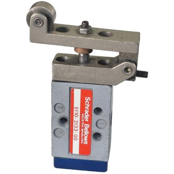 válvula 3/2 vias, conexão rosca 1/8, fixação lateral, acionamento mecânico por rolete /mola, corpo alumínio, fluido ar / óleo / gases não corrosivos