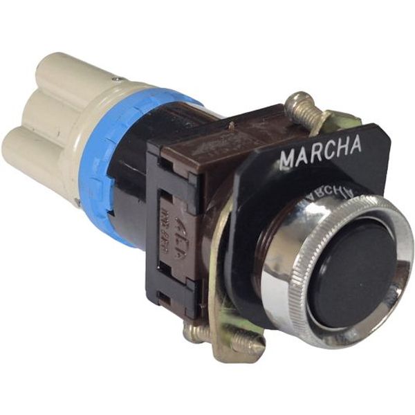 Série MT M5, 3/2 para painel, furos diâmetro 22mm, tipo botoeira elétrica, botão de plástico preto, corpo Zamac, guarnições NBR