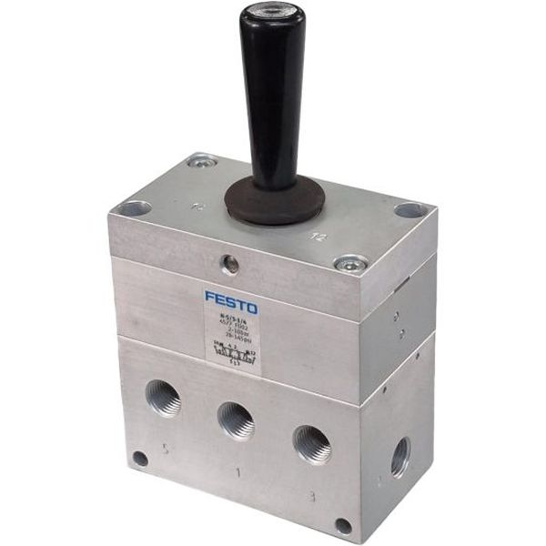 Válvula pneumática manual, função 5/3 vias com centro fechado, acionamento por alavanca, com conexões G1/4