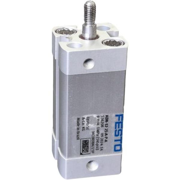 cilindro compacto, dupla ação, ISO21287, diâmetro 12mm, curso 25mm, rosca externa,  anéis/placas de amortecimento elásticos nas posições finaisl, detecção de posição