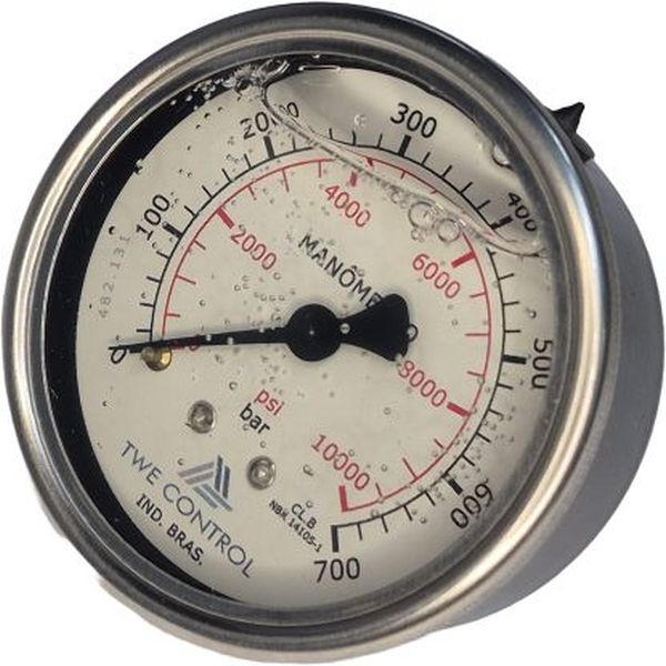 saída por trás, com glicerina, conexão rosca 1/4, mostrador 63mm, escala dupla psi/bar, fluido óleo