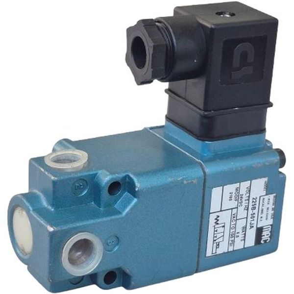 Série 200, conexão rosca 1/4nptf, 3/2 vias, acionamento solenóide / retorno mola, bobina 24VDC 6Watts, meio ar comprimido / vácuo / gases inertes
