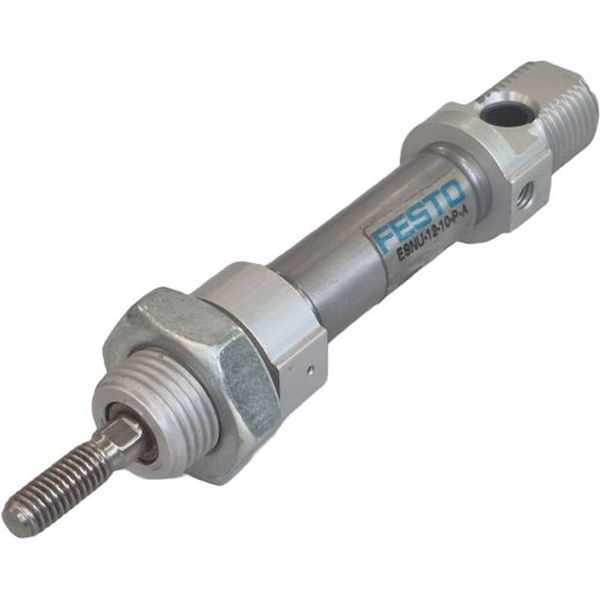 diâmetro 12mm, curso 10mm, pressão de trabalho de 10 bar, rosca G 1/8 , ISO 6432, camisa aço inoxidável, vedações NBR / PU