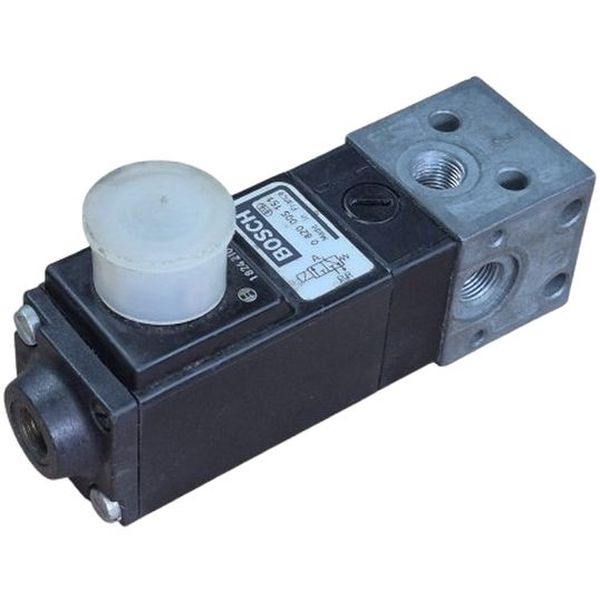 3 portas / 2 posições, conexão G1/8, atuador solenóide, retorno mola, bobina 1824210246 24V 50/60Hz, pressão nominal 10bar, válvula de assento com junta Viton