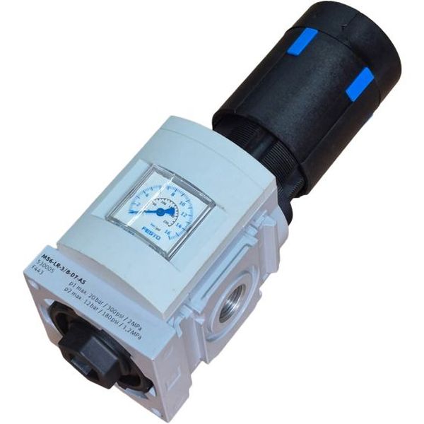 Série MS, tamanho 6, conexão 3/8, acionamento manopla rotativa com trava, pressão de operação 0.8...20bar, temperatura ambiente -10...60oC, meio ar comprimido / gases inertes, corpo alumínio, vedações NBR