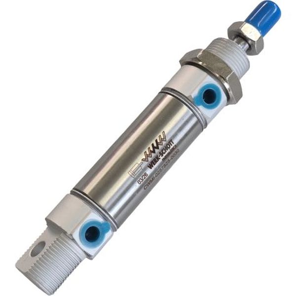 Série CWMI, diâmetro 25mm, curso 30mm, dupla ação, fluido ar comprimido, camisa aço inoxidável, vedações Buna-N

