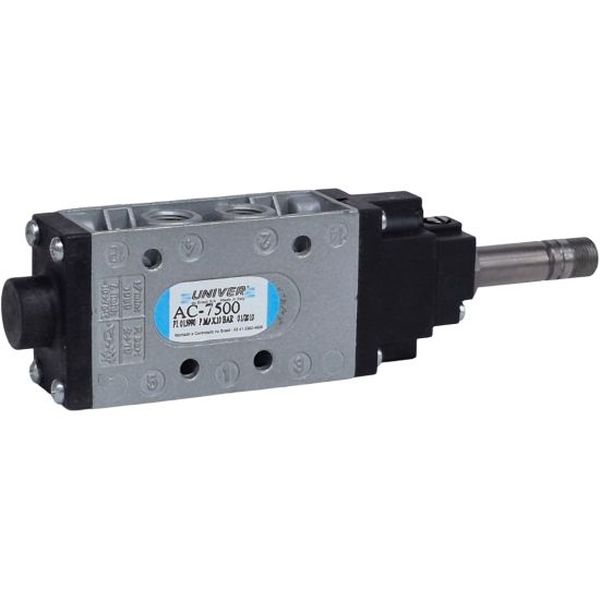 5/2 vias, conexão rosca 1/4, vazão 1080l/min, pressão 2...10bar, temperatura do fluido -10...75oC