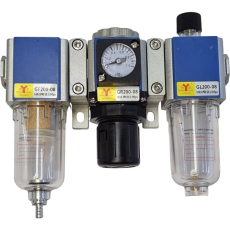 Conjunto lubrifil composto de filtro GF200-08, reguladro GR200-08, lubrificador AL200-08 e man&ocirc;metro - MYPC