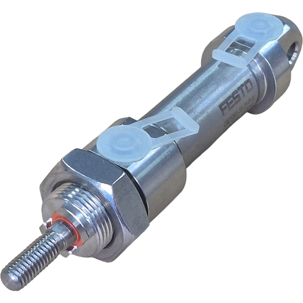 cilindro de aço inoxidável, diâmetro 20mm, curso 25mm, amortecimento elástico nas posições finais de curso, detecção de posição