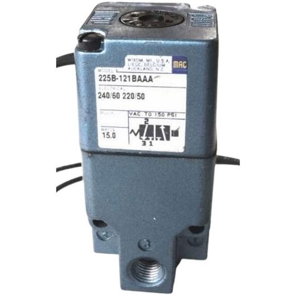 Série 200, conexão rosca 1/4nptf, 2/2 vias, acionamento solenóide / retorno mola, bobina 220/50 240/60 15W, meio ar comprimido / vácuo / gases inertes