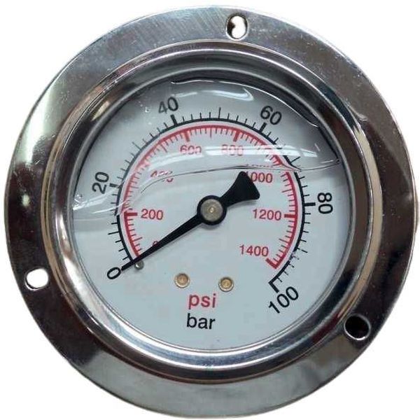 saída traseira, com flange, conexão 1/4, com flange, com glicerina, visor 63mm, fluido óleo