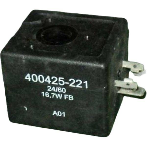 voltagem 24DC/60Hz, potência 16,7W, tamanho MXX, quadrada, encapsulada, ligação elétrica com plugue, classe de isolamento F, classe de temperatura B