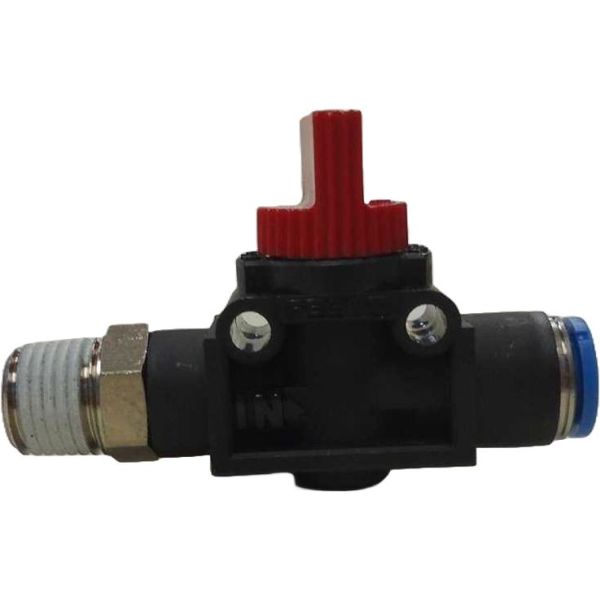 2/2 vias, 1 conexão R1/4, 1 conexão QS-8, acionamento manual, vazão nominal 423,9l/min, pressão -0,95-10bar