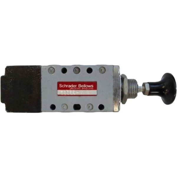 configuração 5 vias / 3 posições, conexão utilização 1/4npt, acionamento botão autocentrante / retorno mola, fluidos ar / óleo / gases não corrosivos
