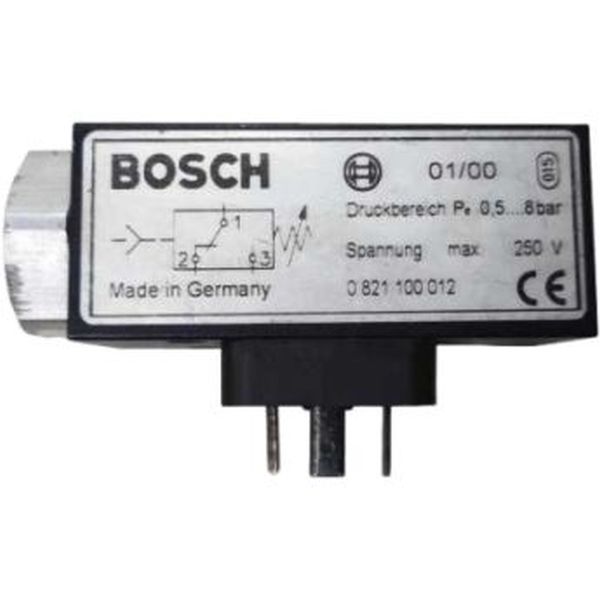 converte sinais pneumáticos em elétricos, pressão nominal 8 bar, rosca G1/4, posição de montagem qualquer, fluidos ar / óleo hidráulico, 250V, fabricação Alemanha