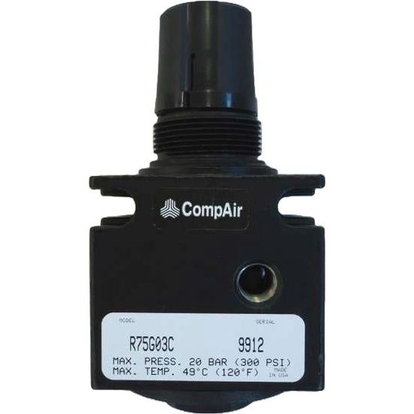 série R75, conexão rosca 3/8,  pressão máxima 20bar (300psi), temperatura máxima 49oC, fluido ar comprimido