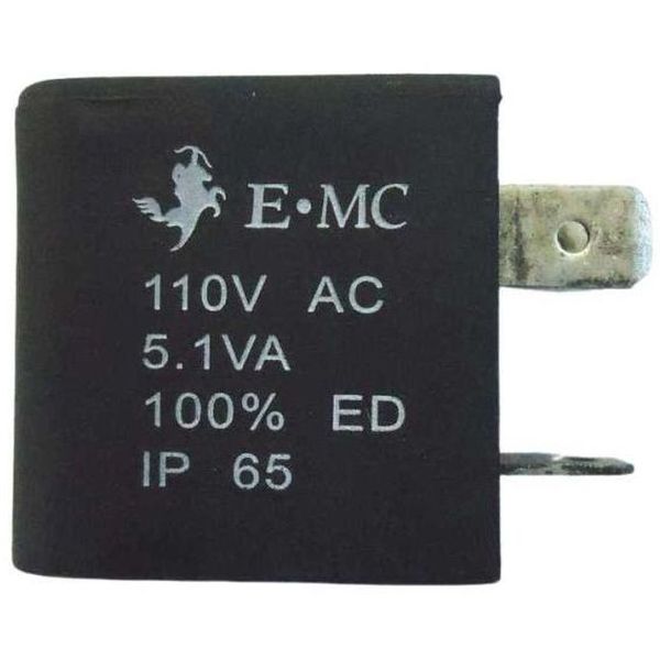 bobina quadrada, 3 pinos, encapsulada, tensão 110VAC, 5.1VA, 100% ED, grau de proteção IP65
