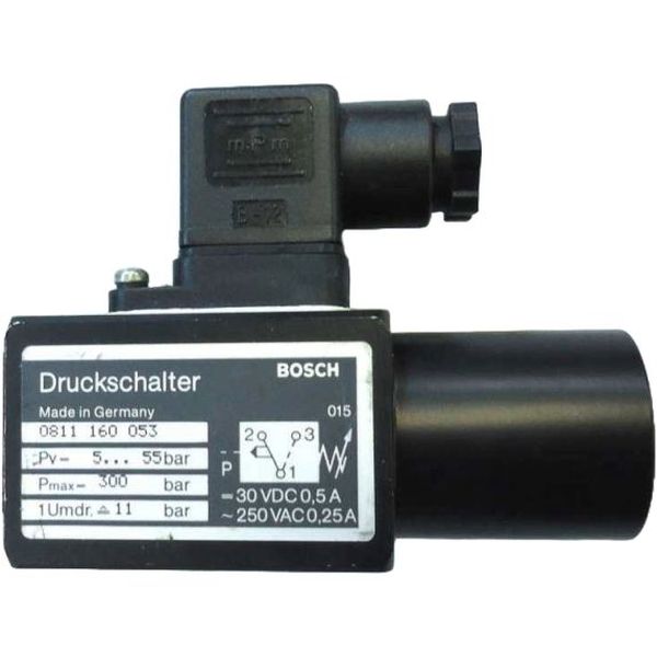 tensão 30VDC 0,5A / 250VAC 0,25A, Pv= 5...55bar, pressão máxima 300bar, com plugue