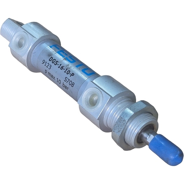 dupla ação, diâmetro 16mm, curso10mm, fluido ar comprimido, anéis/placas de amortecimento elástico  nas posições finais de fim de curso